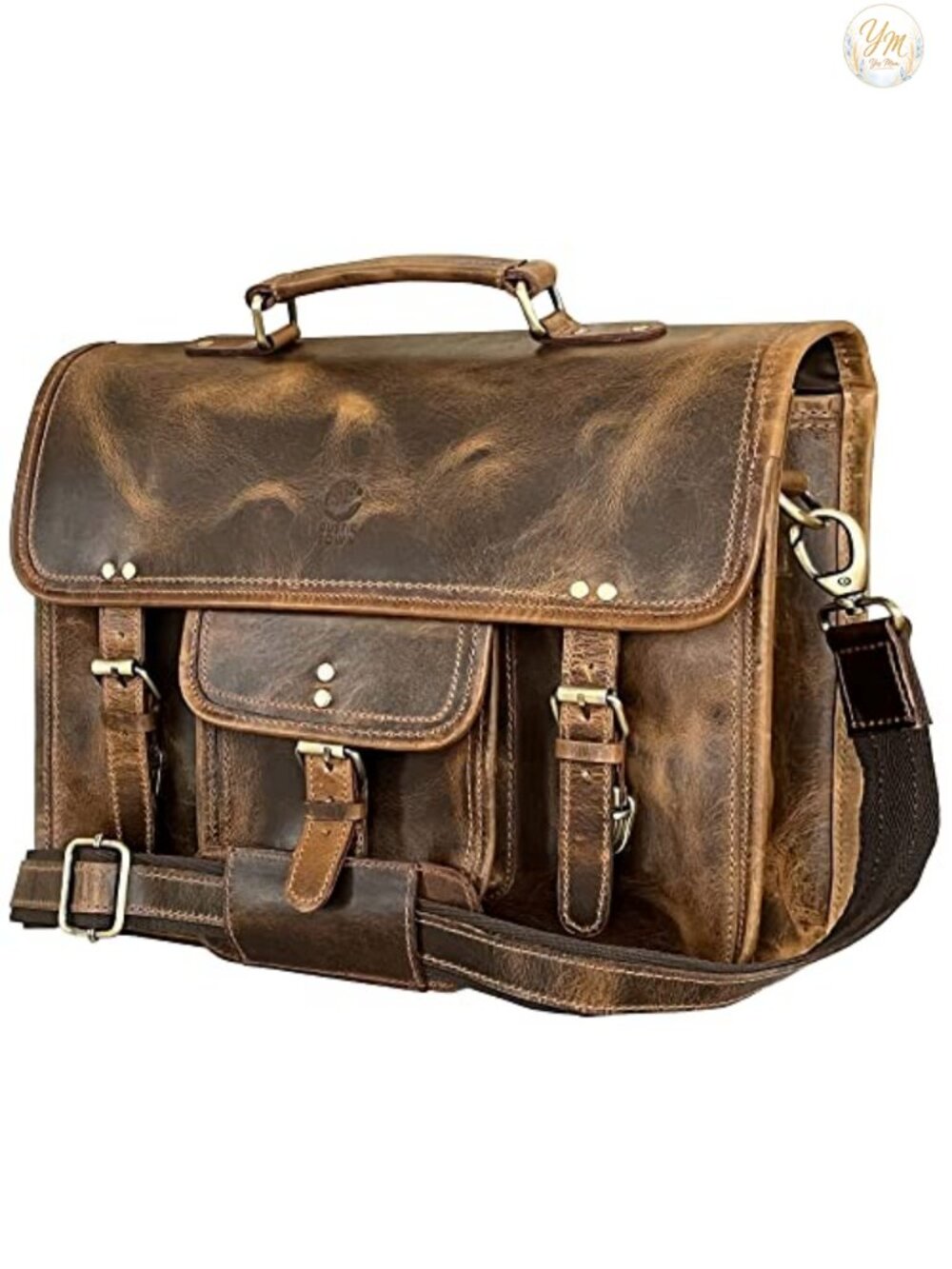Full Grain Leather 16" Laptop Messenger Bag for Men Briefcase
